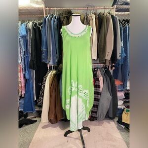 Lime Green Sleeveless Tie-Dye Dress